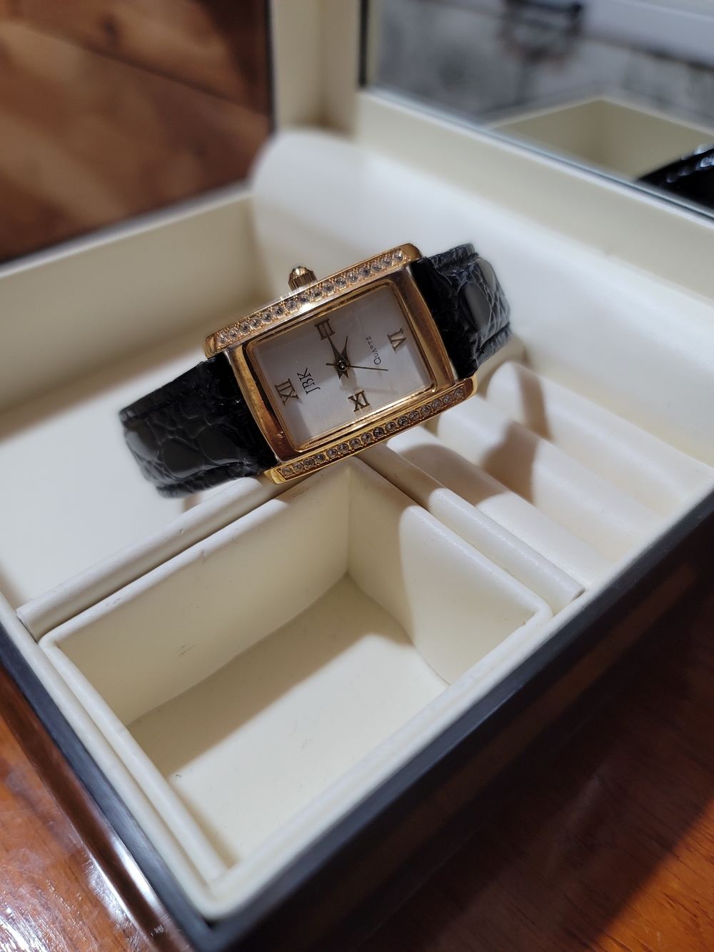 Kenneth Jay Lane Gold-Tone Rectangular Watch with Black Strap